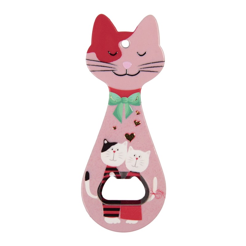 Clayre & Eef Bottle Opener Cat 5x14 cm Pink Ceramic