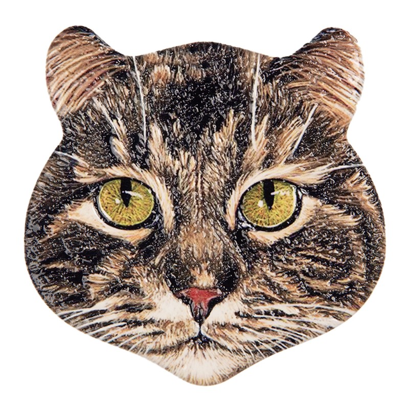 Clayre & Eef Magnet Katze 7x7 cm Braun Keramik
