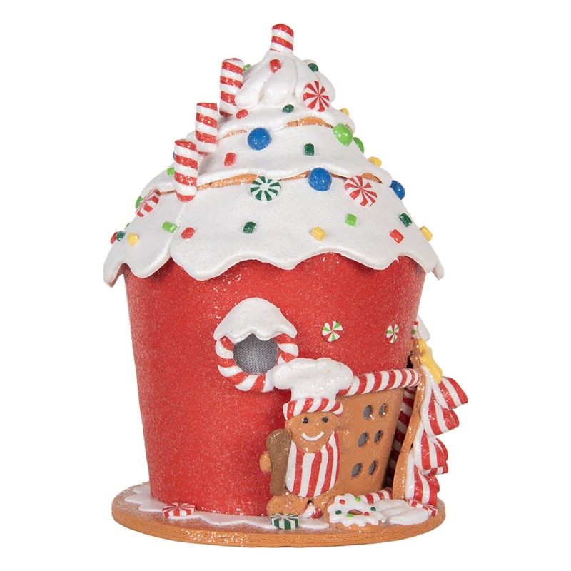 Clayre & Eef Gingerbread house met LED 23x23x32 cm Rood Wit Kunststof
