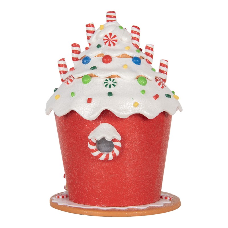 Clayre & Eef Gingerbread house met LED 23x23x32 cm Rood Wit Kunststof