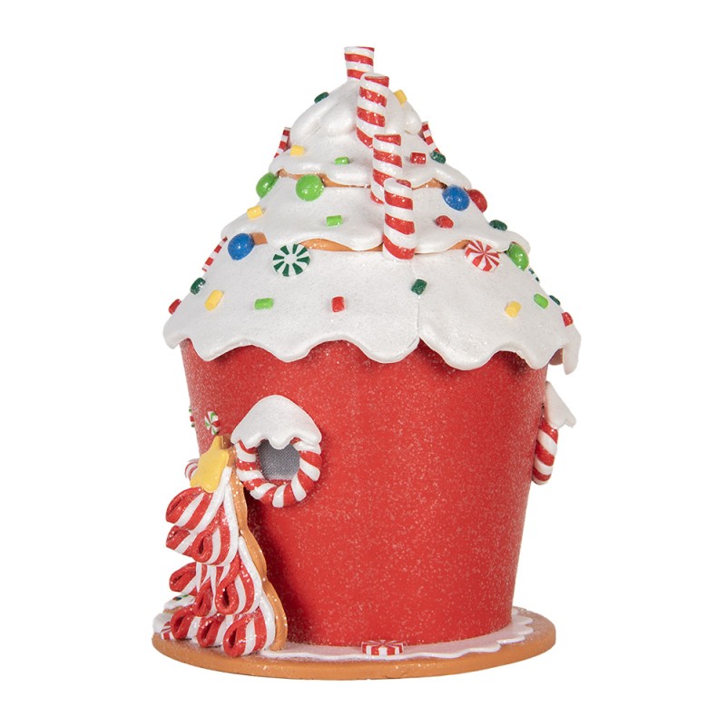 Clayre & Eef Gingerbread house met LED 23x23x32 cm Rood Wit Kunststof