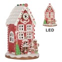 Clayre & Eef Gingerbread house with LED 14x14x22 cm Brown Red Artificial Leather Metal
