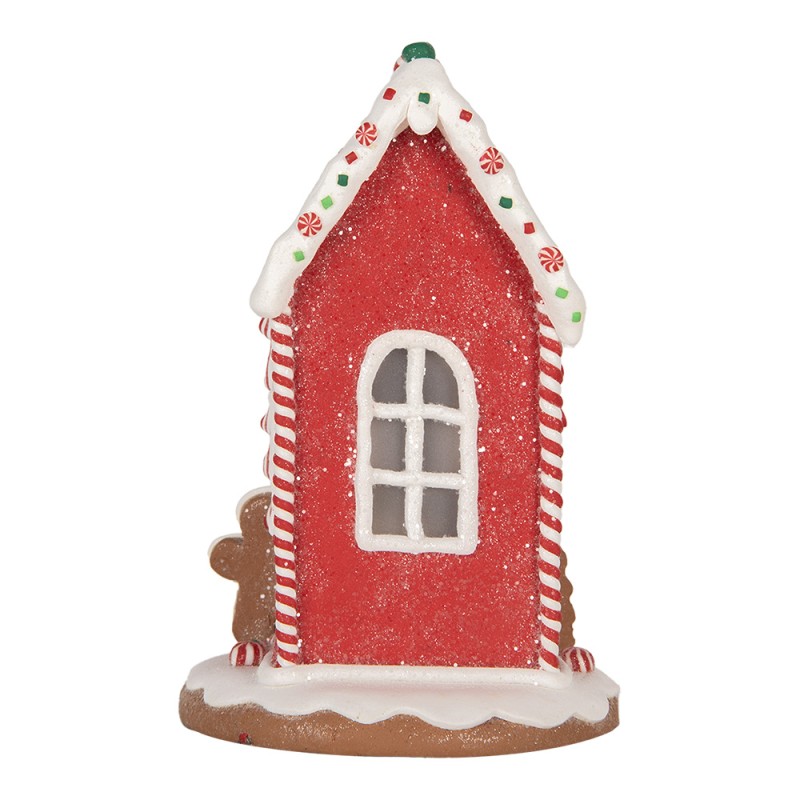 Clayre & Eef Gingerbread house with LED 14x14x22 cm Brown Red Artificial Leather Metal