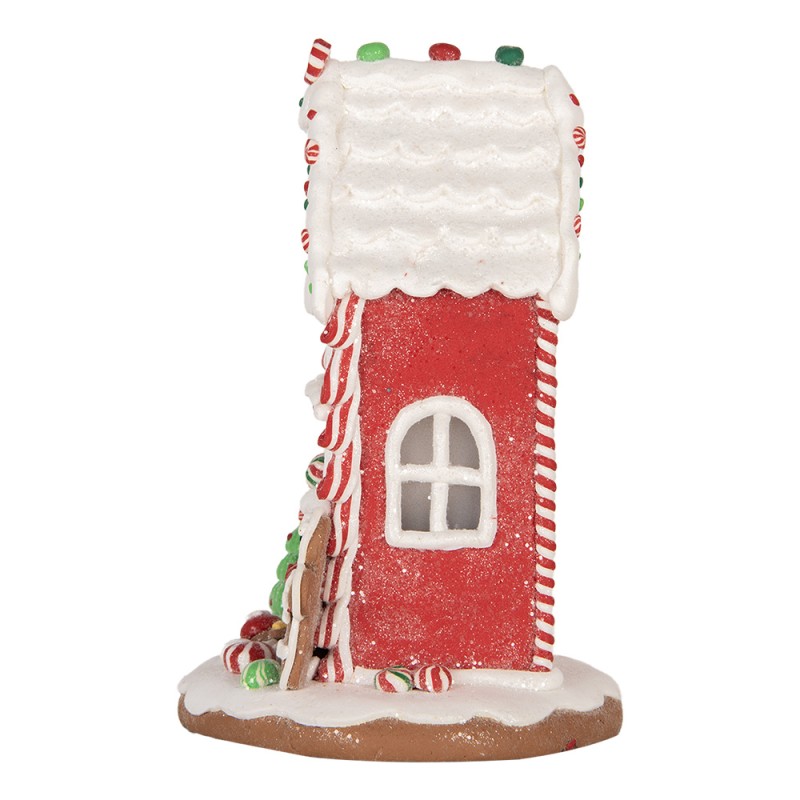 Clayre & Eef Gingerbread house with LED 14x14x22 cm Brown Red Artificial Leather Metal