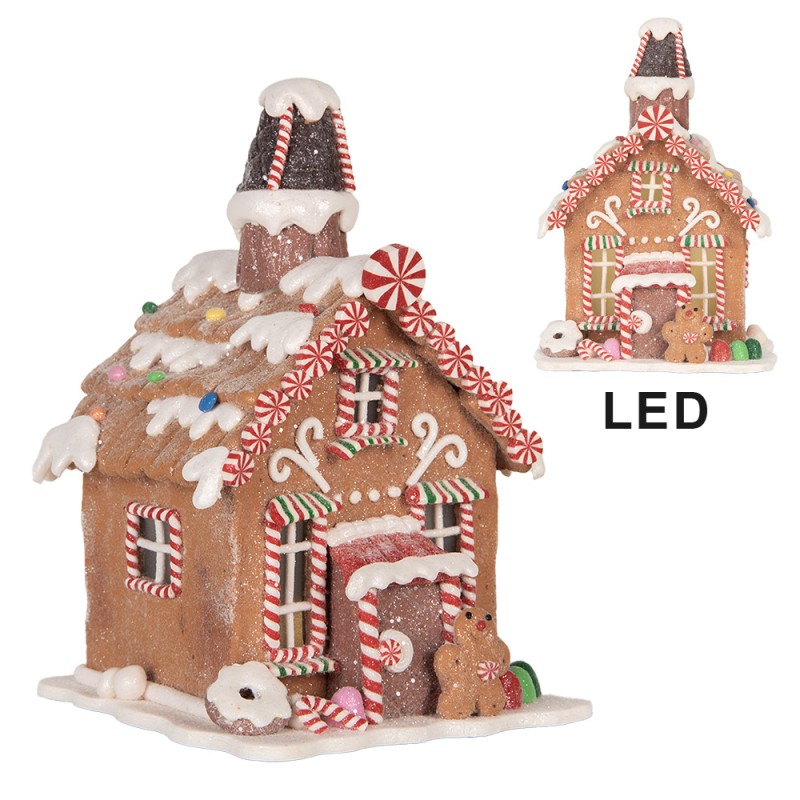 Clayre & Eef Gingerbread house with LED 13x13x19 cm Brown Plastic