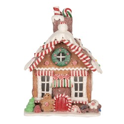 Clayre & Eef Gingerbread house with LED 13x13x18 cm Brown Plastic
