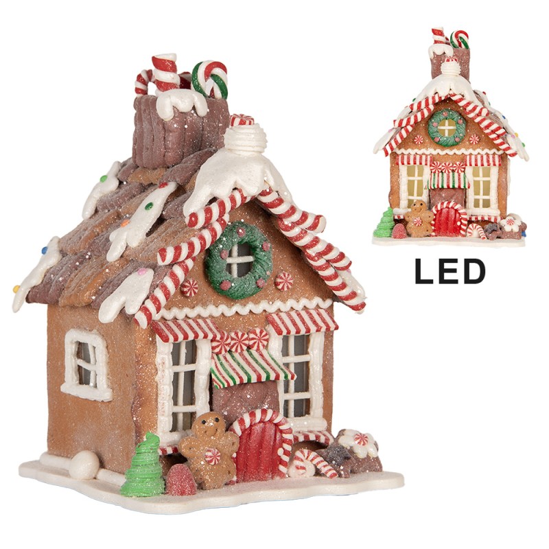 Clayre & Eef Gingerbread house with LED 13x13x18 cm Brown Plastic