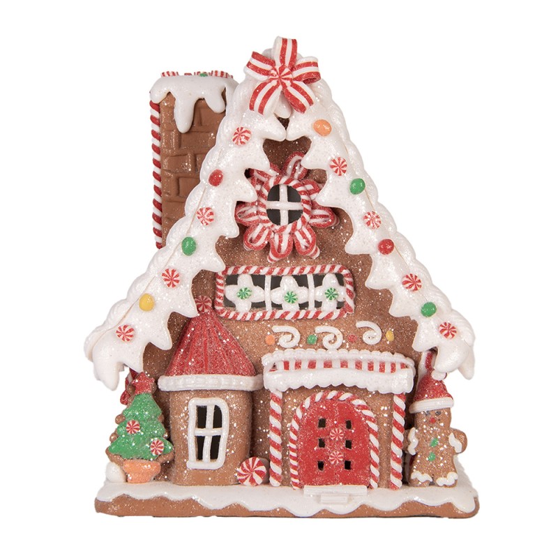 Clayre & Eef Maison en pain d'épices avec LED 13x13x18 cm Marron Blanc Plastique