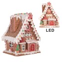 Clayre & Eef Maison en pain d'épices avec LED 13x13x18 cm Marron Blanc Plastique