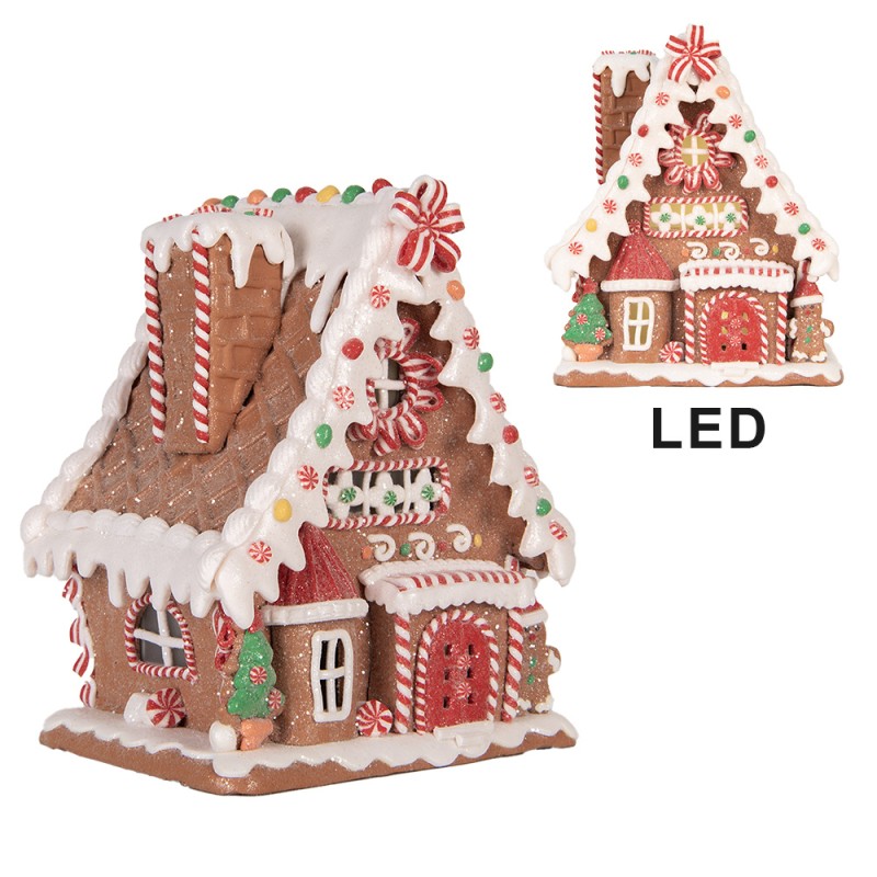 Clayre & Eef Maison en pain d'épices avec LED 13x13x18 cm Marron Blanc Plastique