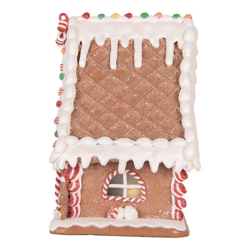 Clayre & Eef Maison en pain d'épices avec LED 13x13x18 cm Marron Blanc Plastique