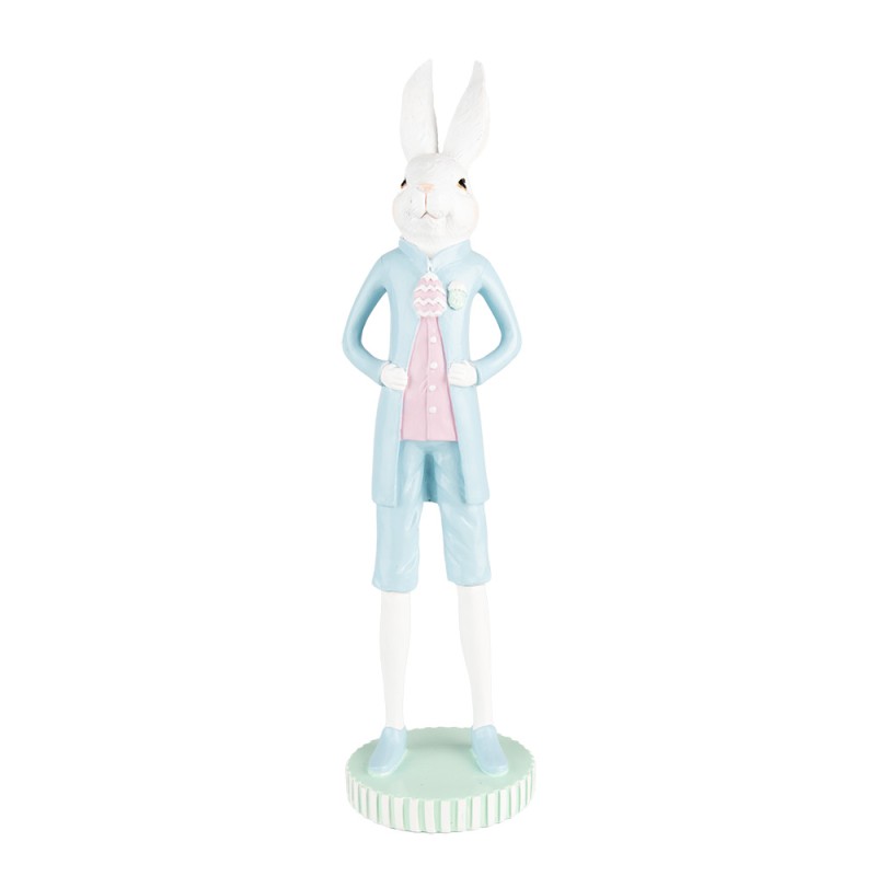 Clayre & Eef Figurine décorative Lapin Ø 10x40 cm Blanc Bleu Plastique