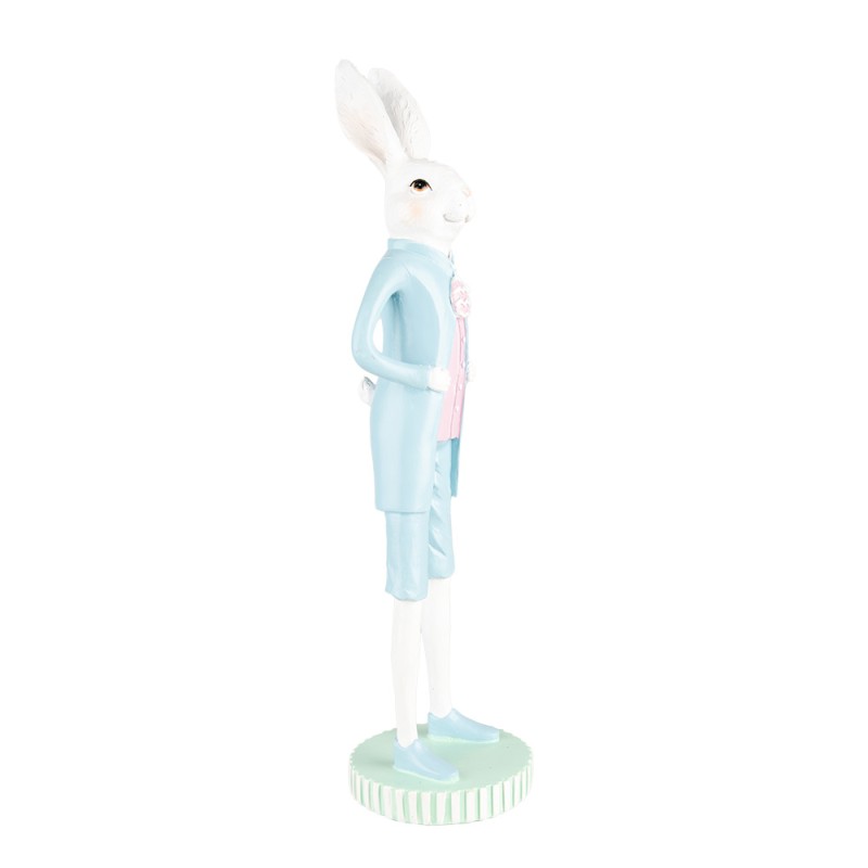 Clayre & Eef Figurine décorative Lapin Ø 10x40 cm Blanc Bleu Plastique