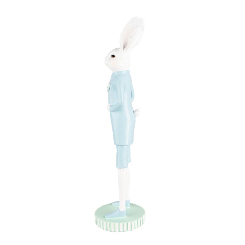 Clayre & Eef Figurine décorative Lapin Ø 10x40 cm Blanc Bleu Plastique