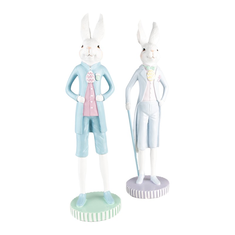 Clayre & Eef Figurine décorative Lapin Ø 10x40 cm Blanc Bleu Plastique
