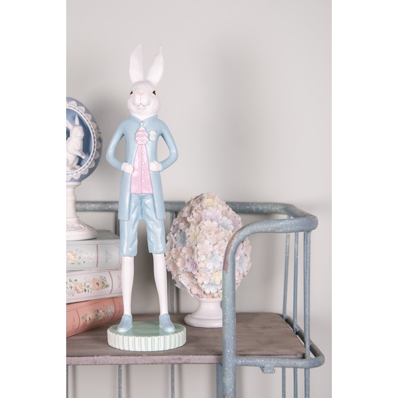 Clayre & Eef Figurine décorative Lapin Ø 10x40 cm Blanc Bleu Plastique