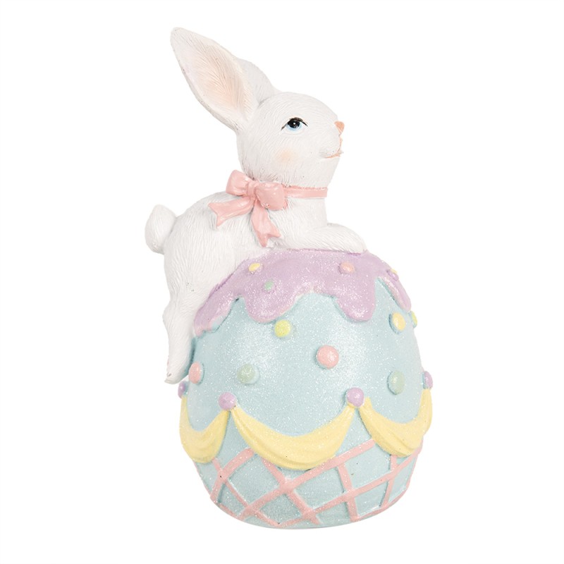 Clayre & Eef Dekorationsfigur Kaninchen 9x9x17 cm Weiß Blau Kunststoff
