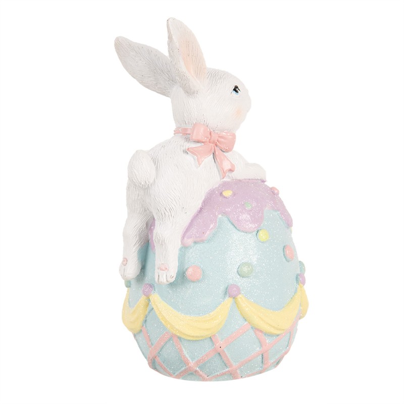 Clayre & Eef Dekorationsfigur Kaninchen 9x9x17 cm Weiß Blau Kunststoff