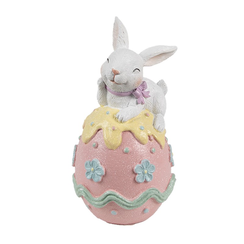 Clayre & Eef Statuetta decorativa Coniglio 9x9x17 cm Bianco Rosa  Plastica