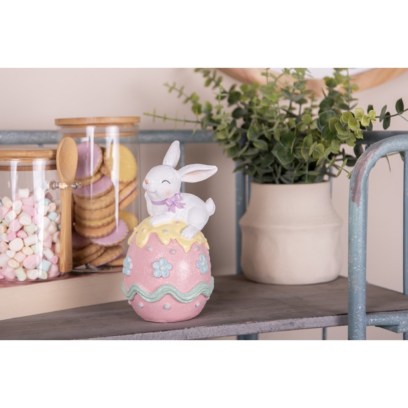 Clayre & Eef Statuetta decorativa Coniglio 9x9x17 cm Bianco Rosa  Plastica