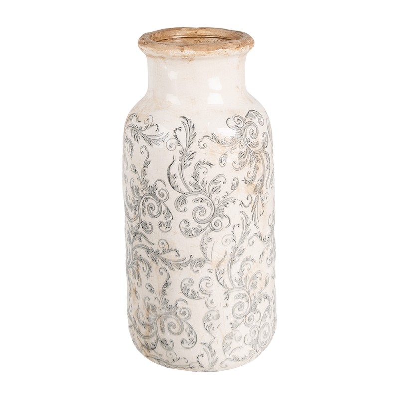 Clayre & Eef Vase Ø 15x32 cm Beige Grau Keramik Blumen