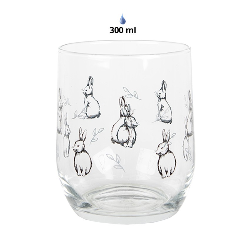Clayre & Eef Waterglas 300 ml Transparant Glas Konijnen