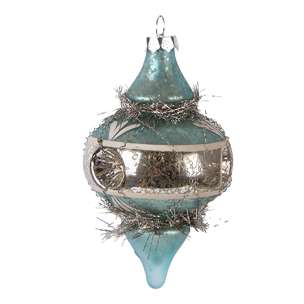 Clayre & Eef Kerstbal Ø 7x13 cm Blauw Glas afbeelding 1