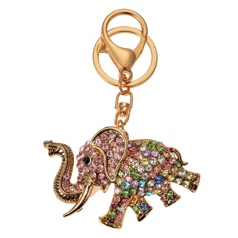 Clayre & Eef Portachiavi Elefante 4x2x7 cm Color oro Rosa Metallo