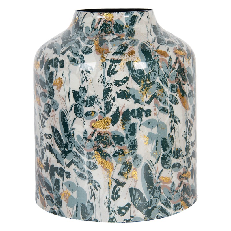 Clayre & Eef Vase Ø 18x21 cm Beige Grey Metal Flowers
