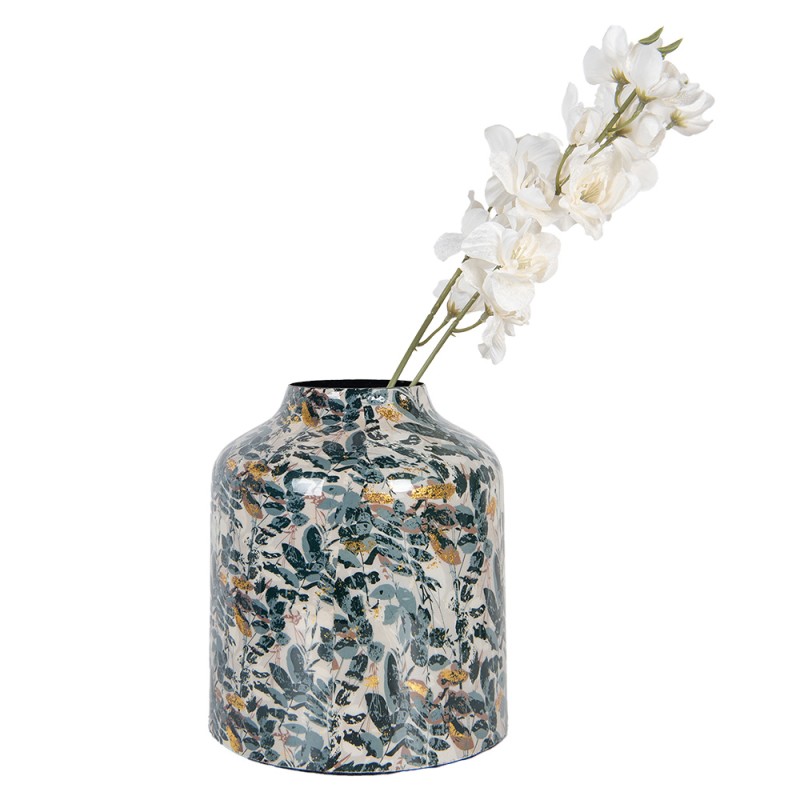 Clayre & Eef Vase Ø 18x21 cm Beige Grey Metal Flowers