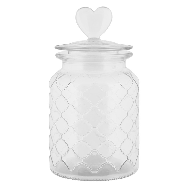 Clayre & Eef Couvercle de pot de stockage Ø 11x20 cm Transparent Verre Coeur