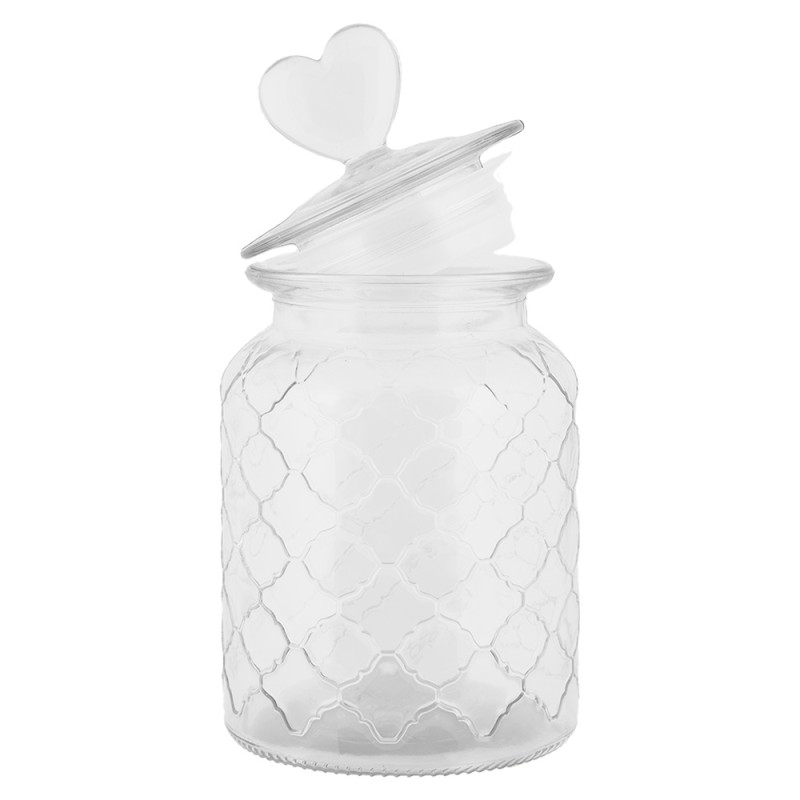 Clayre & Eef Couvercle de pot de stockage Ø 11x20 cm Transparent Verre Coeur