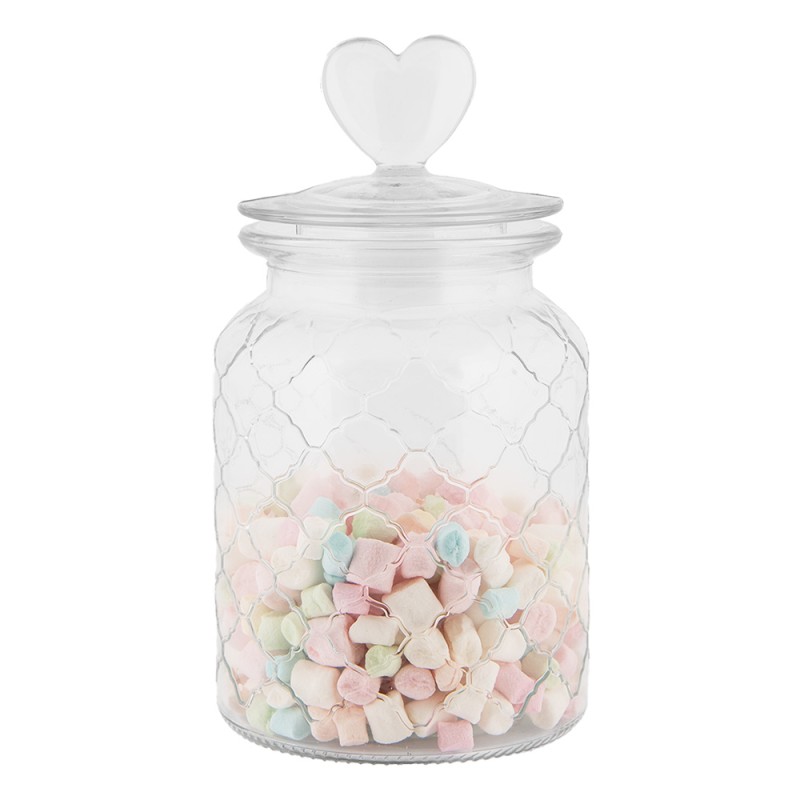 Clayre & Eef Couvercle de pot de stockage Ø 11x20 cm Transparent Verre Coeur