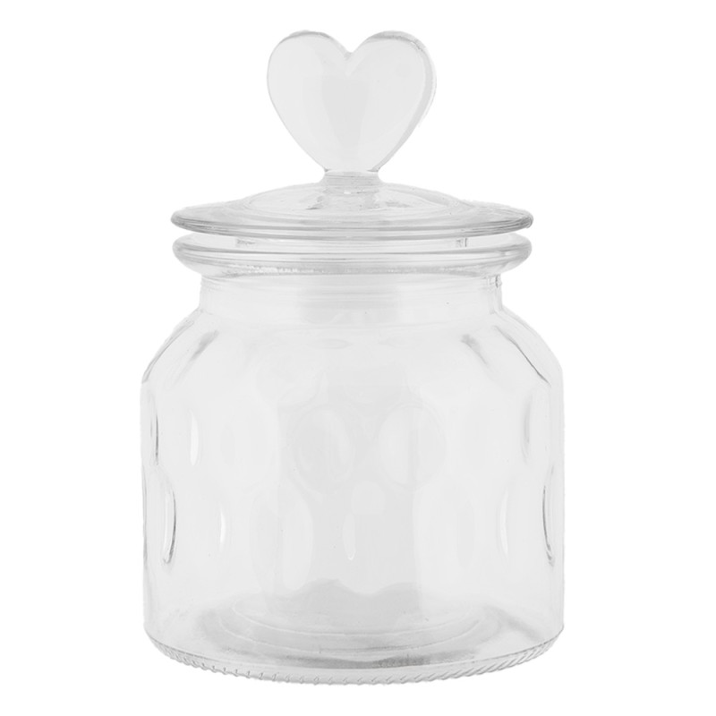 Clayre & Eef Voorraadpot Deksel Ø 11x16 cm Transparant Glas Hart