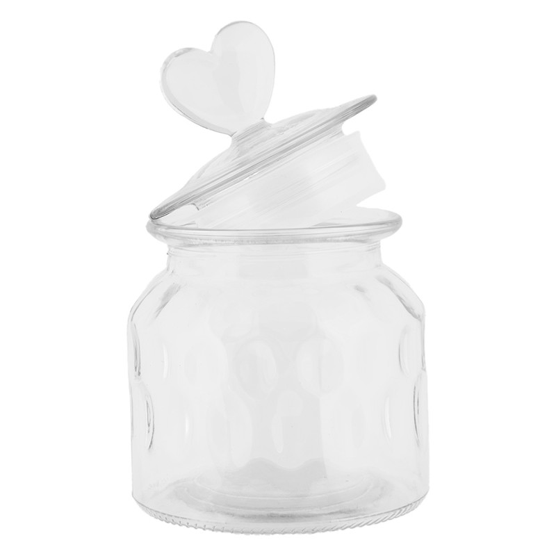 Clayre & Eef Voorraadpot Deksel Ø 11x16 cm Transparant Glas Hart