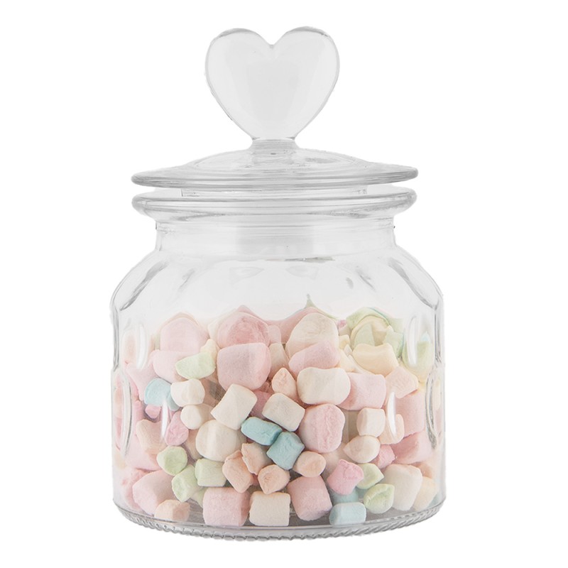 Clayre & Eef Voorraadpot Deksel Ø 11x16 cm Transparant Glas Hart