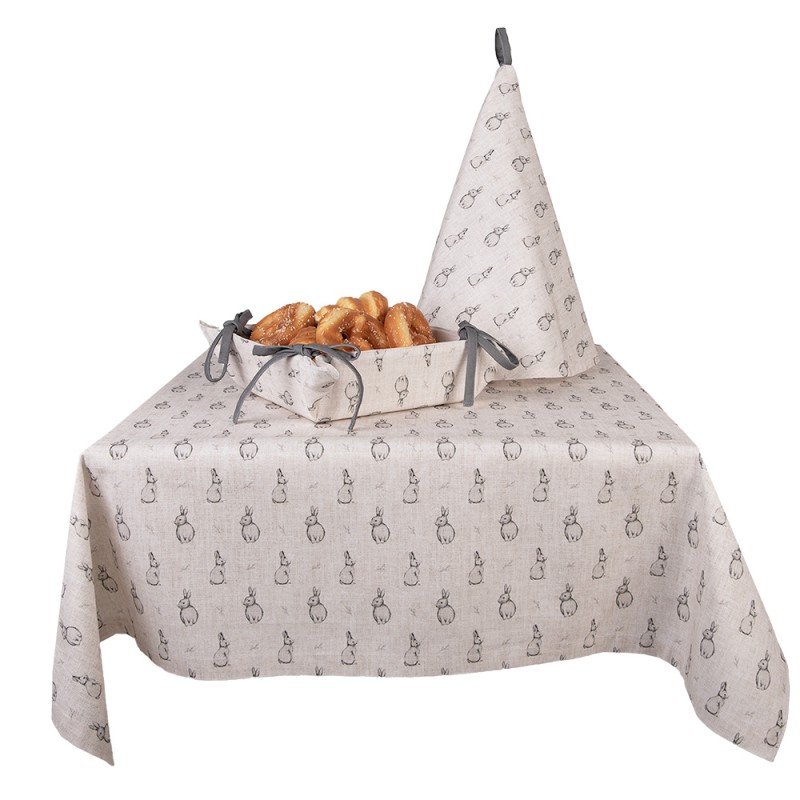 Clayre & Eef Tischdecke 100x100 cm Beige Grau Baumwolle Quadrat Kaninchen