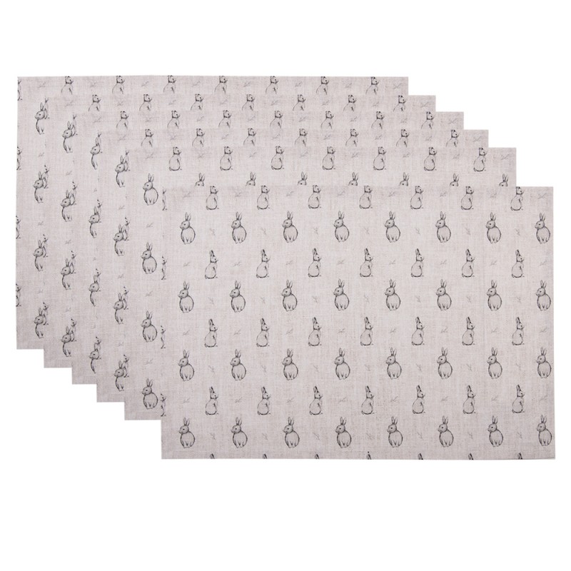 Clayre & Eef Tovagliette set di 6 48x33 cm Beige Grigio Cotone Coniglio