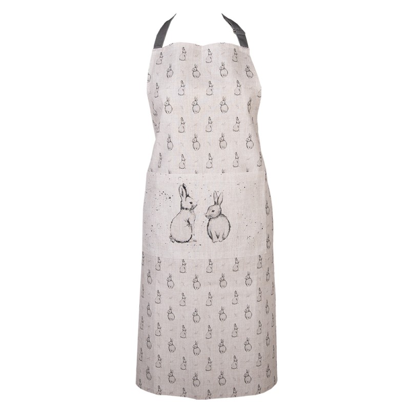 Clayre & Eef Grembiule da cucina 70x85 cm Beige Grigio Cotone Coniglio