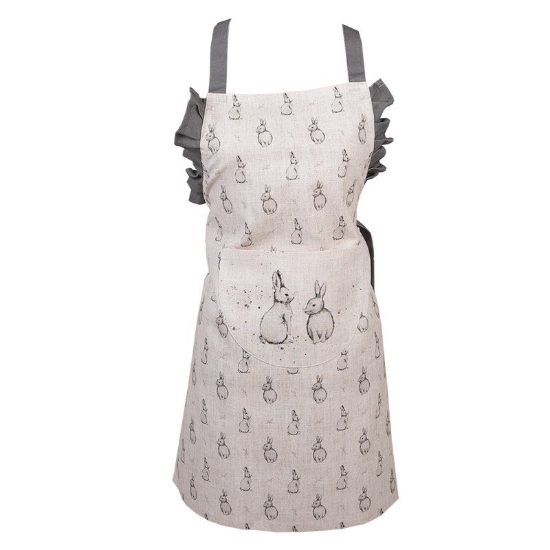 Clayre & Eef Grembiule da cucina per bambini 56x48 cm Beige Grigio Cotone Coniglio