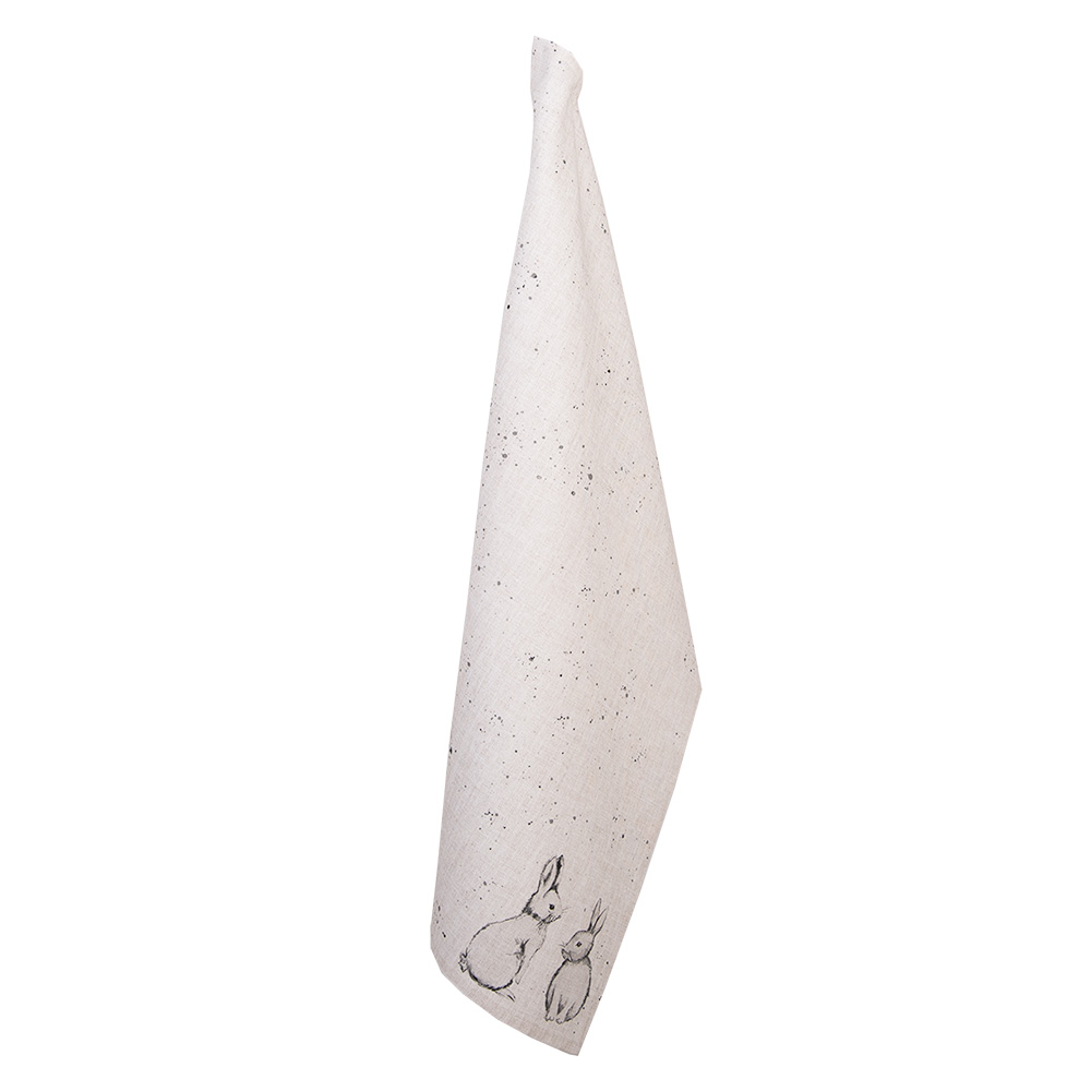 Clayre&Eef Theedoek 50x70 cm Beige Grijs Katoen Konijn afbeelding