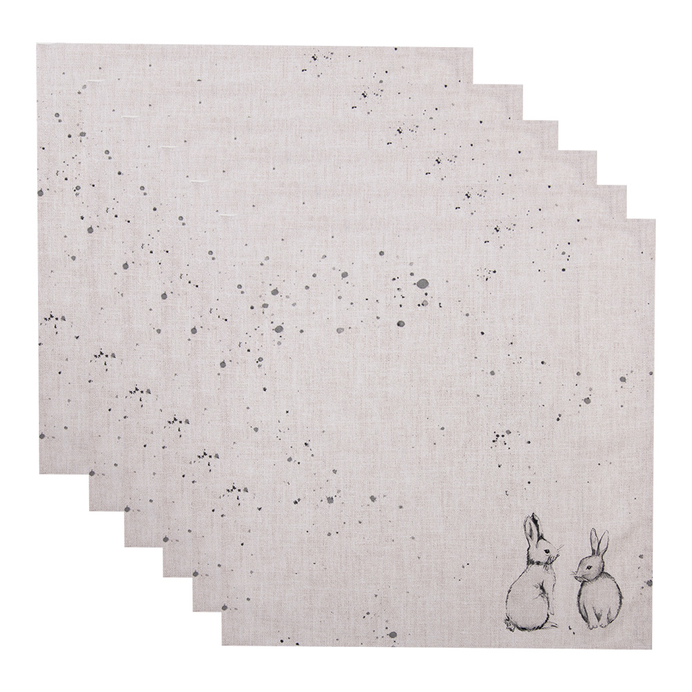 Clayre&Eef Servetten Katoen Set van 6 40x40 cm Beige Grijs Katoen Konijn