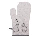 Clayre & Eef Ofenhandschuh 18x30 cm Beige Grau Baumwolle Kaninchen