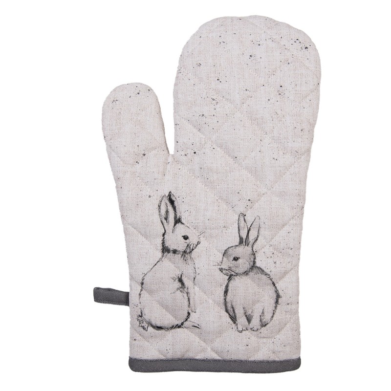 Clayre & Eef Ofenhandschuh 18x30 cm Beige Grau Baumwolle Kaninchen