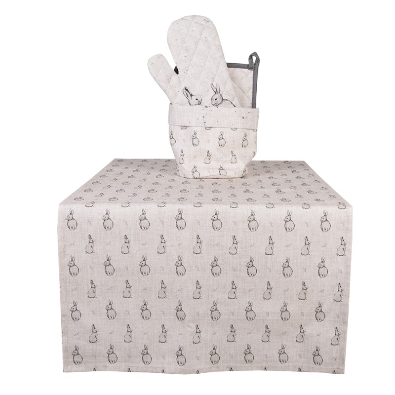 Clayre & Eef Ofenhandschuh 18x30 cm Beige Grau Baumwolle Kaninchen