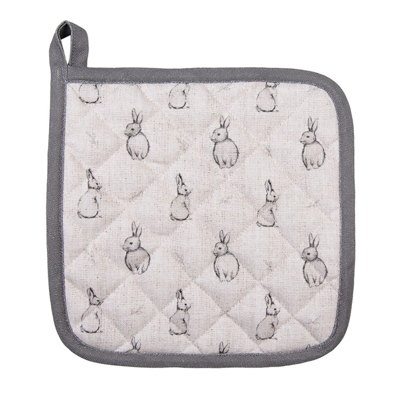 Clayre & Eef Topflappen 20x20 cm Beige Grau Baumwolle Quadrat Kaninchen