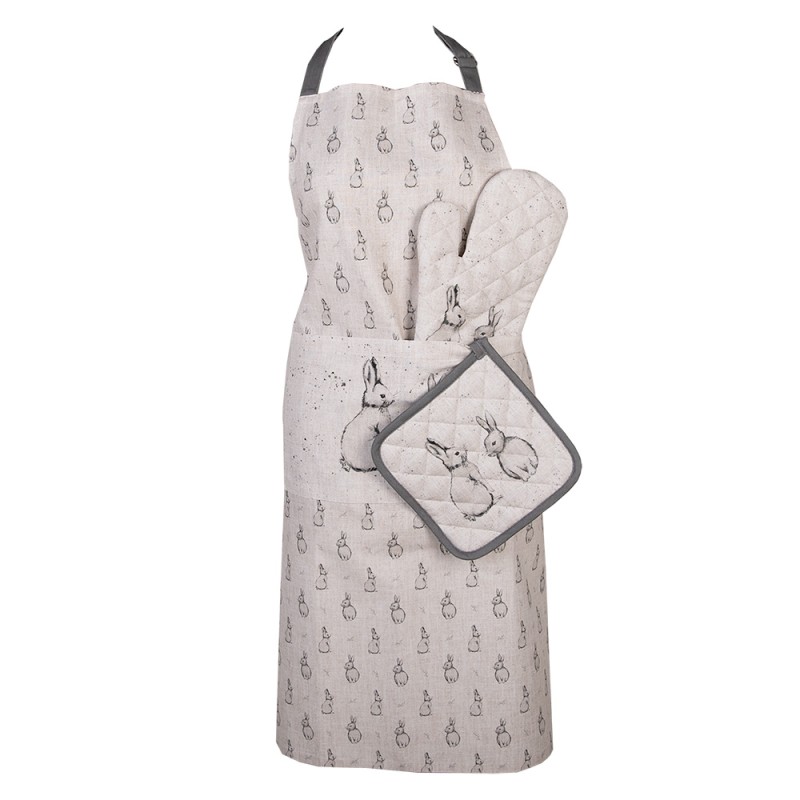 Clayre & Eef Topflappen 20x20 cm Beige Grau Baumwolle Quadrat Kaninchen