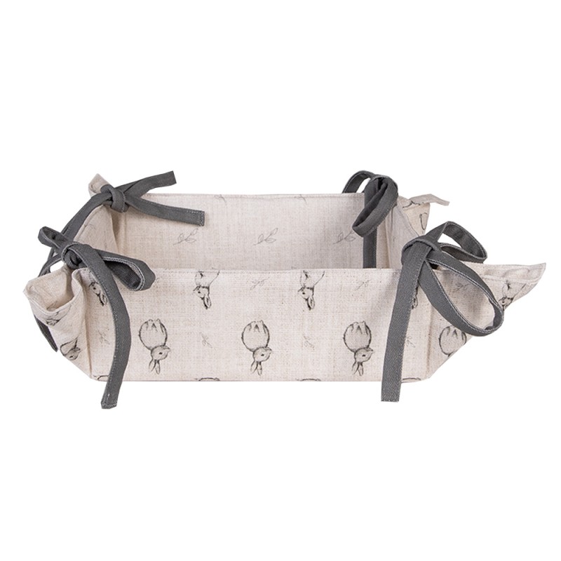 Clayre & Eef Bread Basket 35x35x8 cm Beige Grey Cotton Square Rabbit