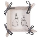 Clayre & Eef Bread Basket 35x35x8 cm Beige Grey Cotton Square Rabbit
