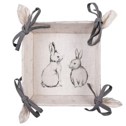 Clayre & Eef Bread Basket 35x35x8 cm Beige Grey Cotton Square Rabbit